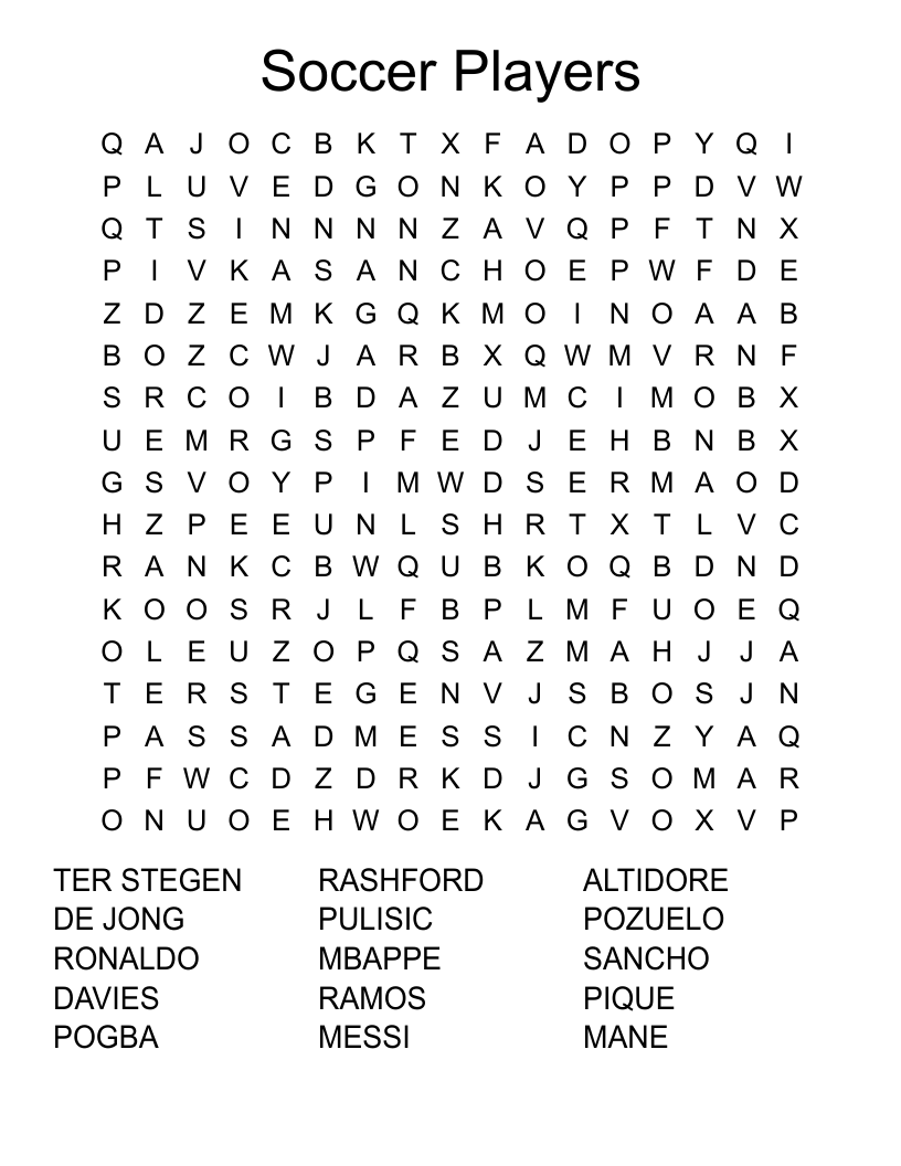 Soccer Players Word Search