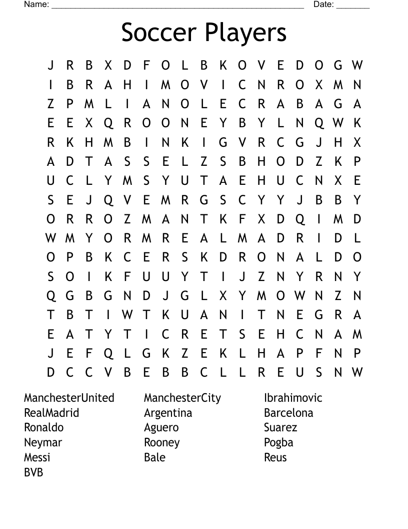 Soccer Players Word Search