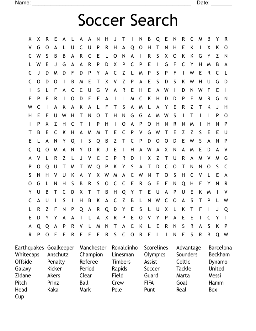 Soccer Search Word Search