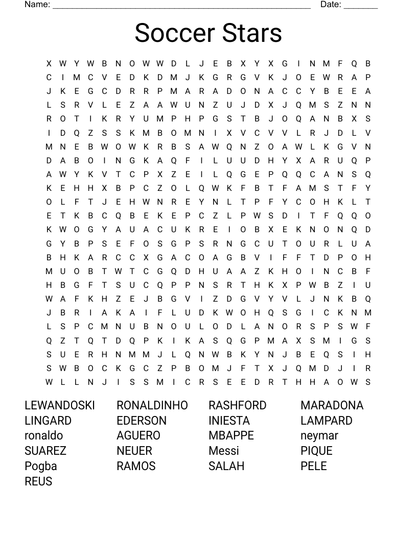 Soccer Stars Word Search