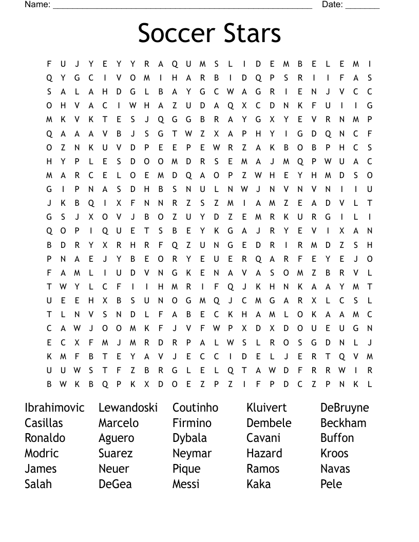 Soccer Stars Word Search