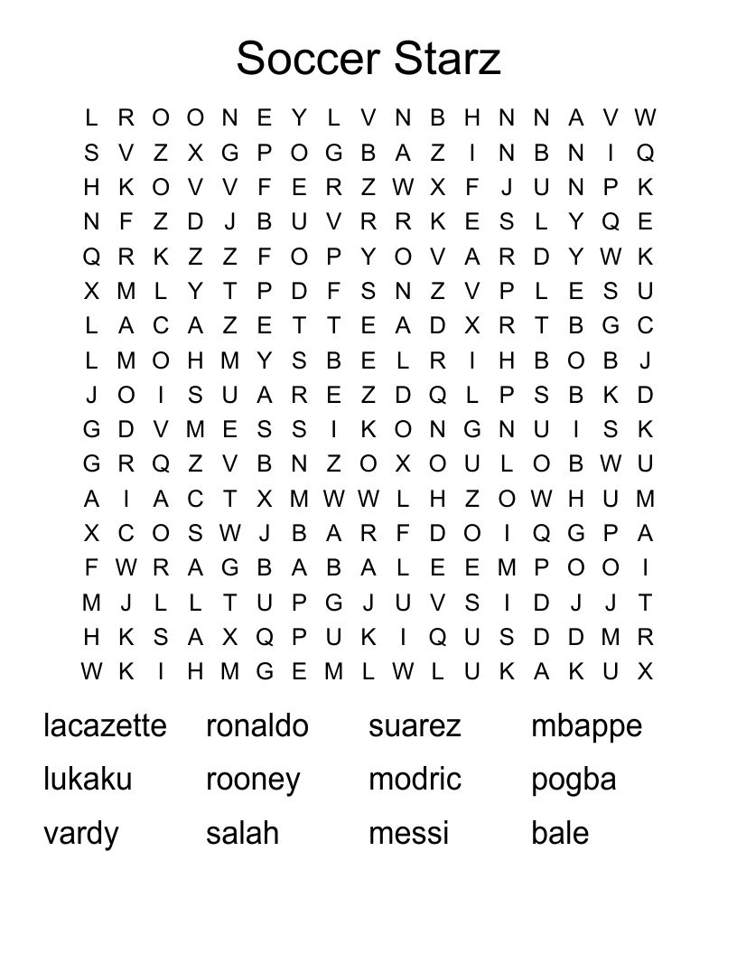 Soccer Starz Word Search