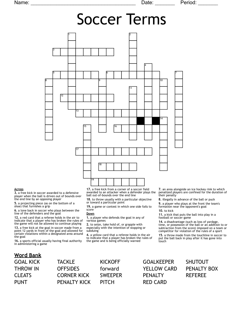 Soccer Terms Crossword