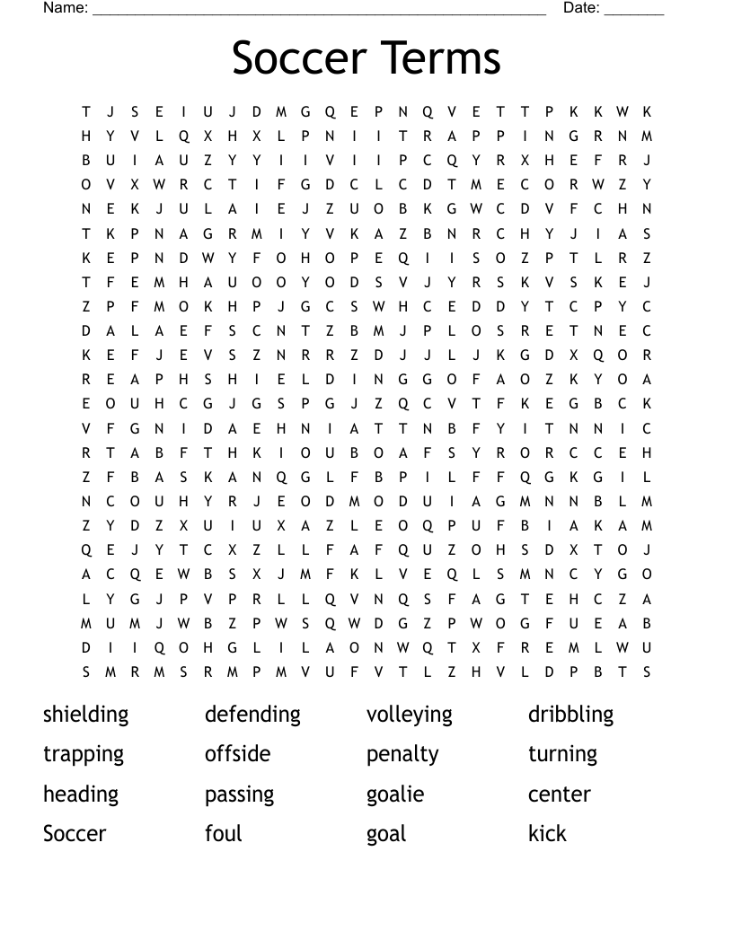 Soccer Terms Word Search