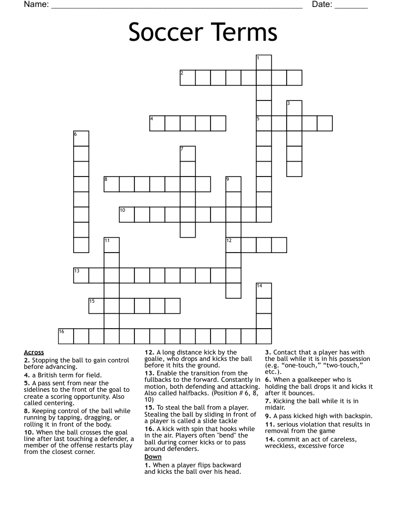 Soccer Terms Crossword