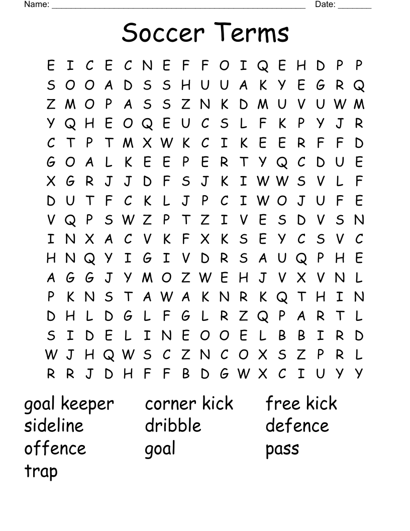 Soccer Terms Word Search