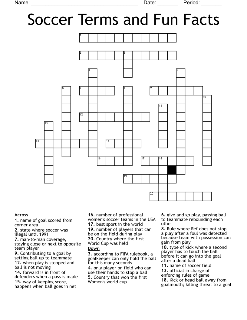 Soccer Terms and Fun Facts Crossword