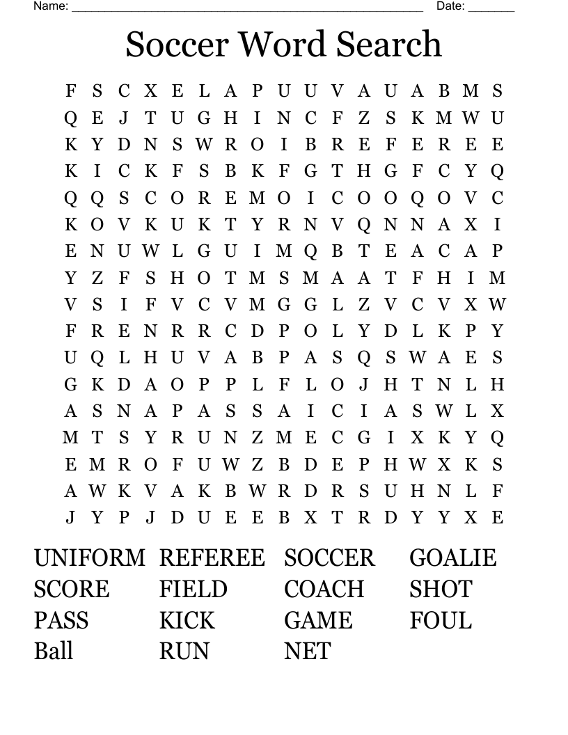 Soccer Word Search