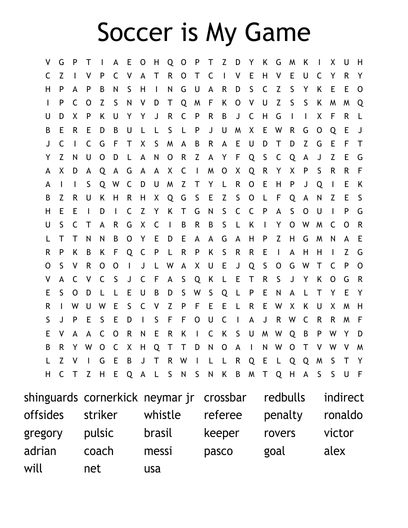 Soccer is My Game Word Search