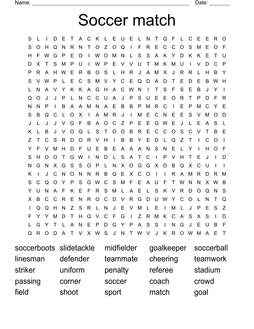 Soccer match Word Search