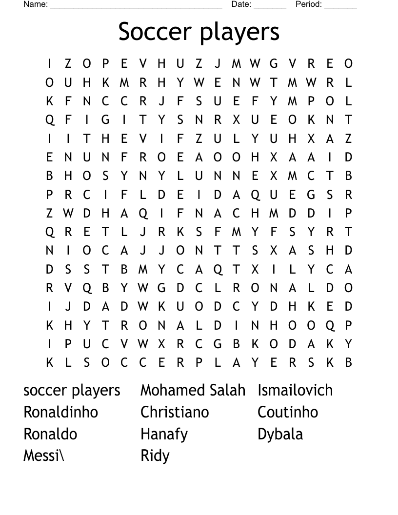 Soccer players Word Search
