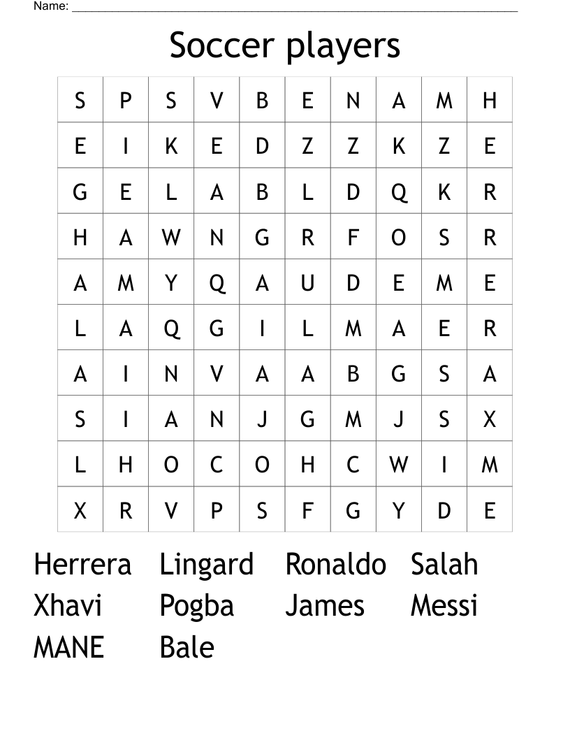 Soccer players  Word Search
