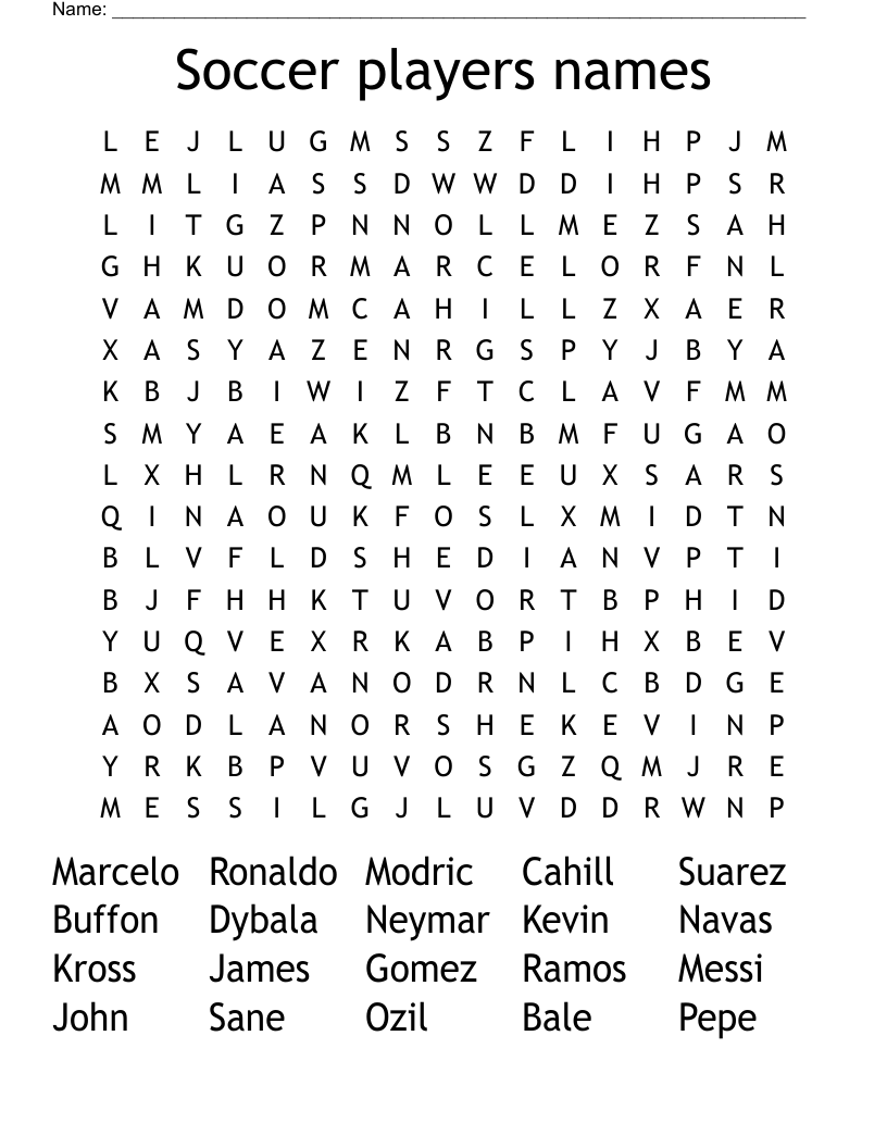 Soccer players names  Word Search