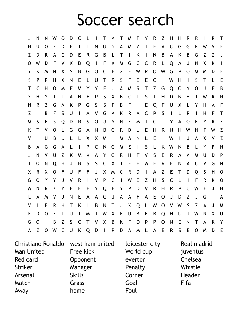 Soccer search Word Search
