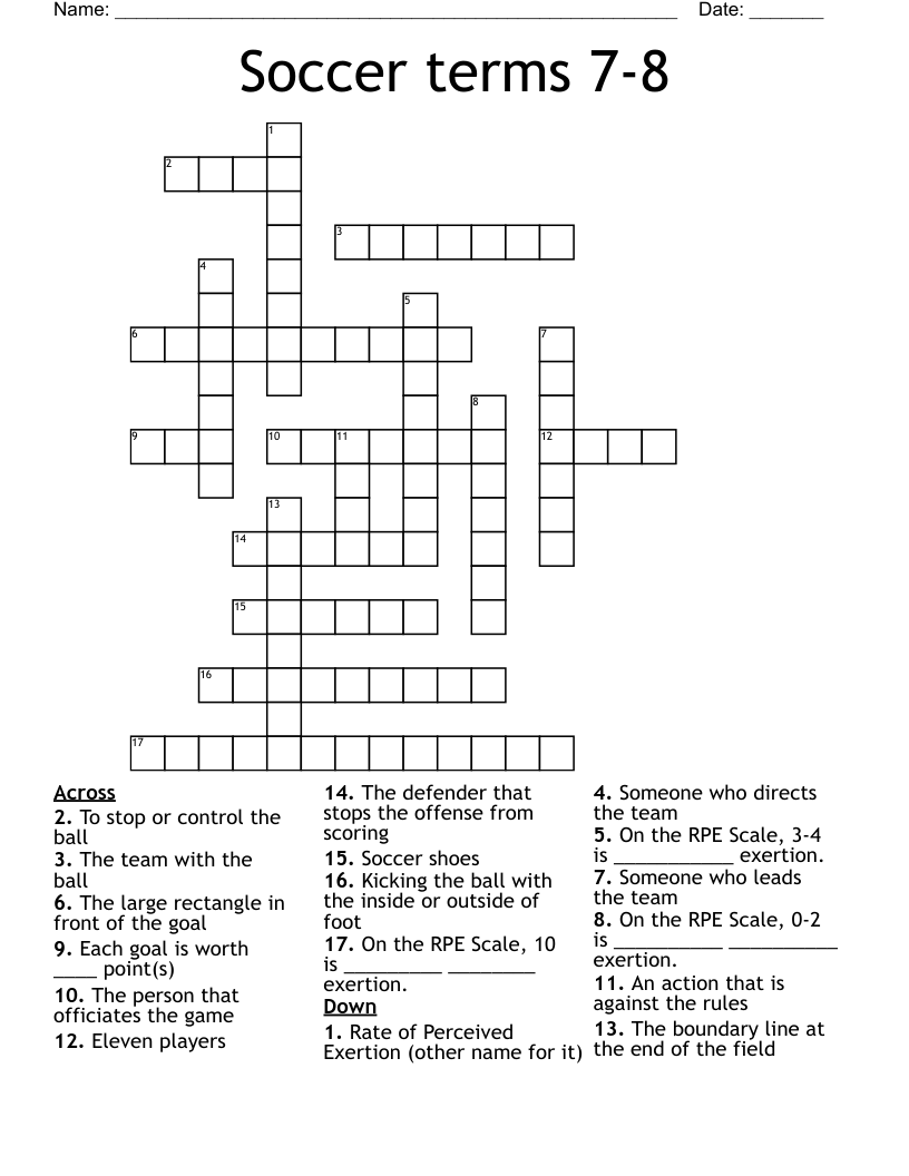 Soccer terms 7-8 Crossword