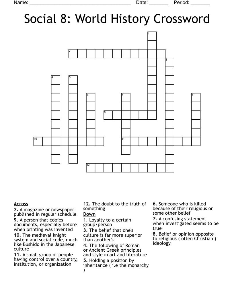 Social 8: World History Crossword