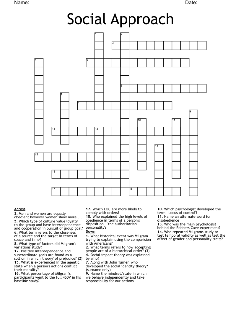 Social Approach Crossword