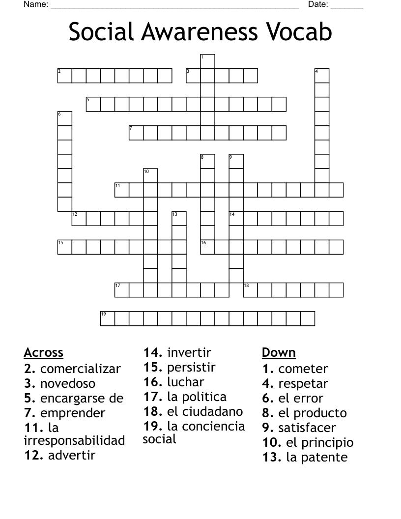 Social Awareness Vocab Crossword