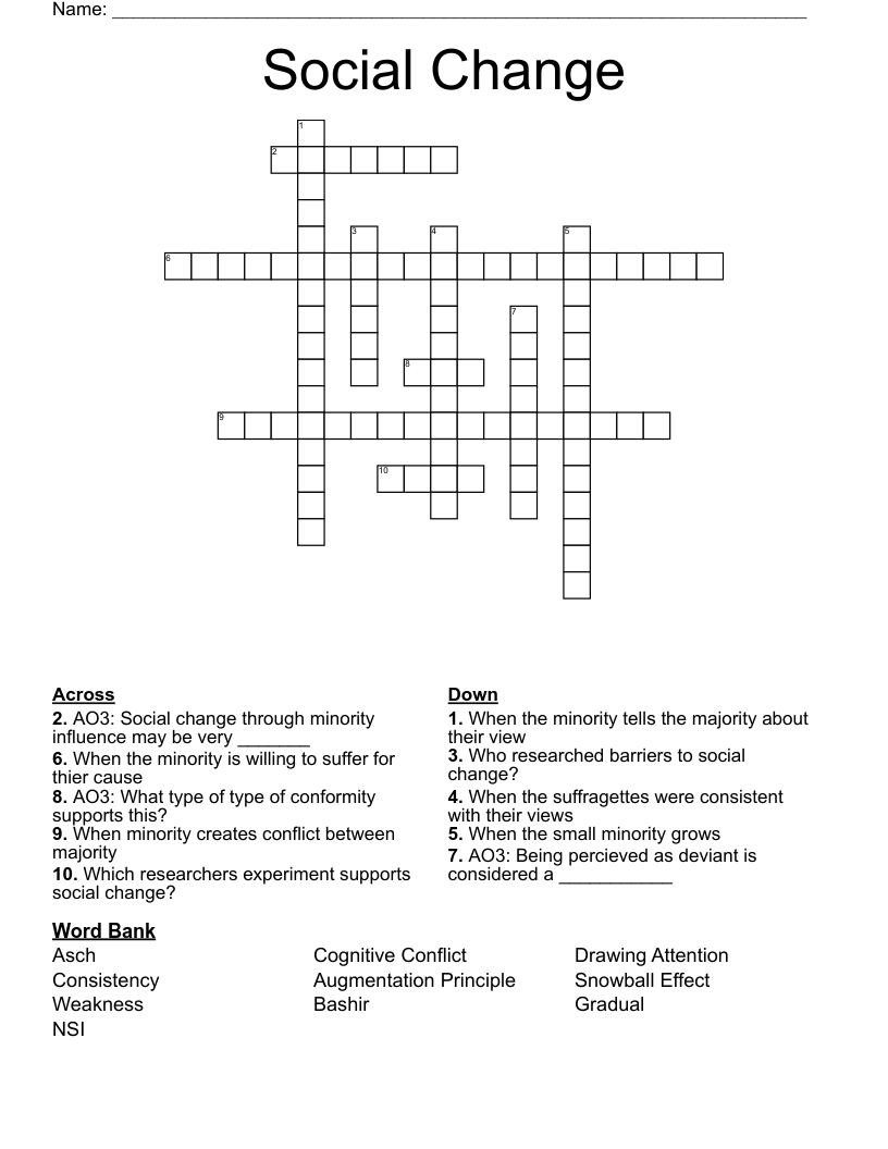 Social Change Crossword
