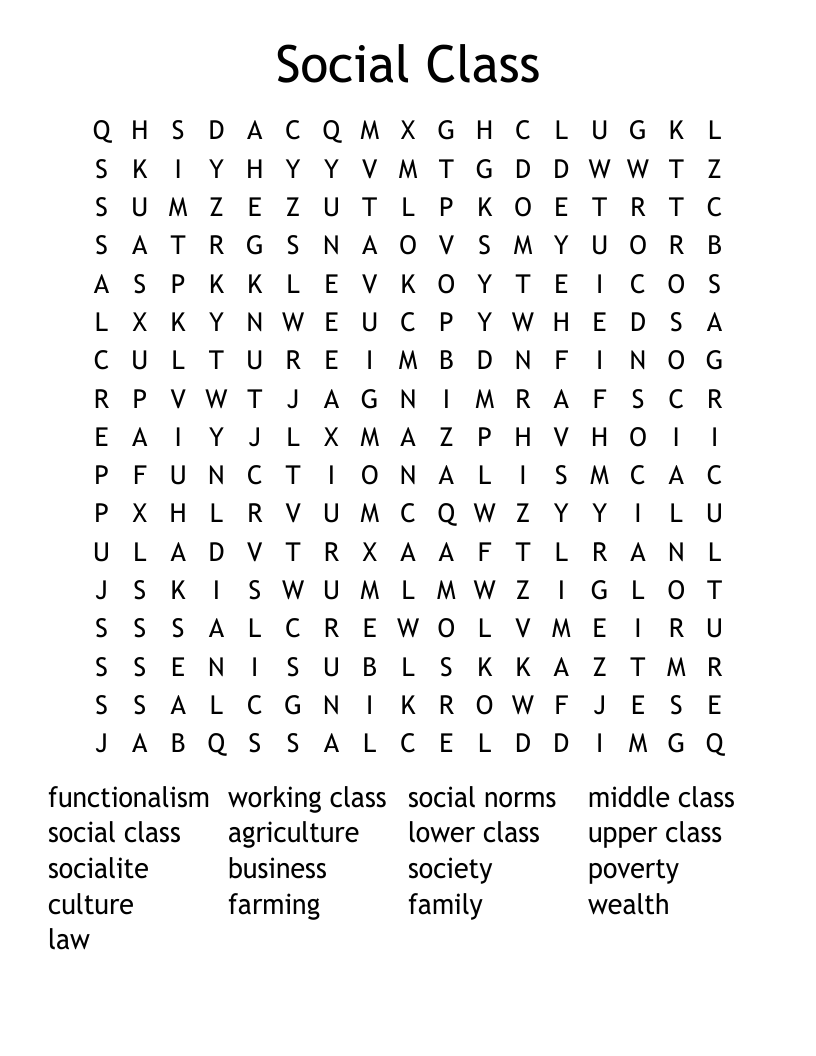 Social Class  Word Search