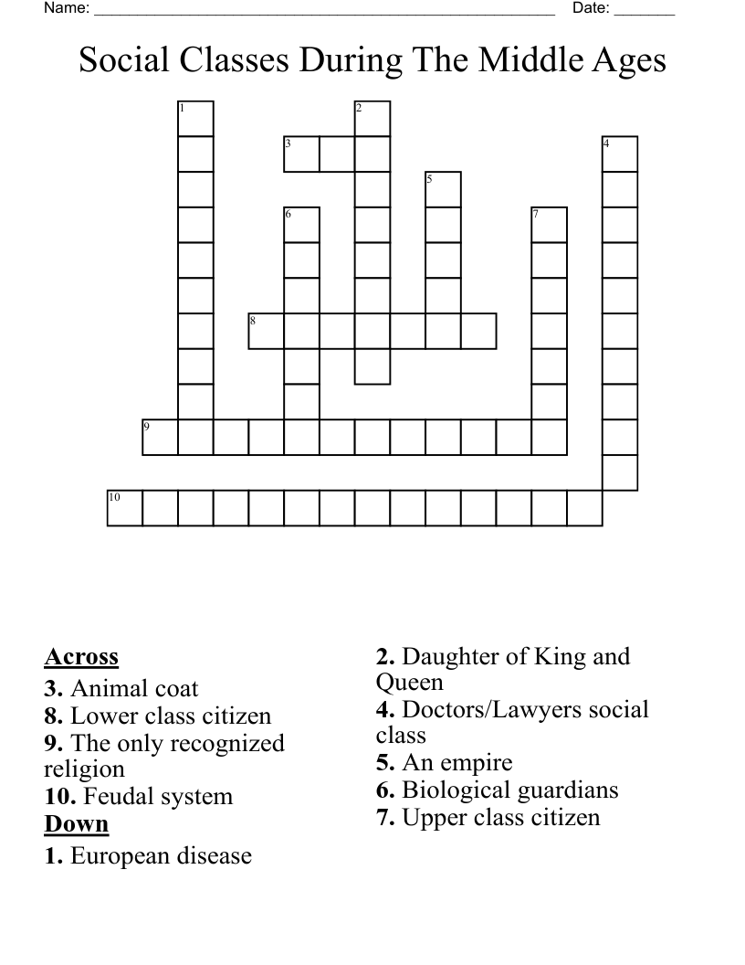 Social Classes During The Middle Ages Crossword