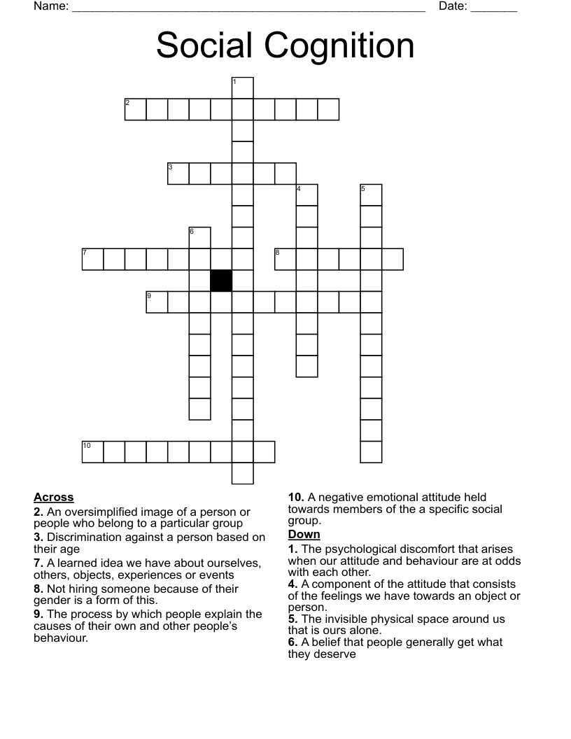 Social Cognition Crossword