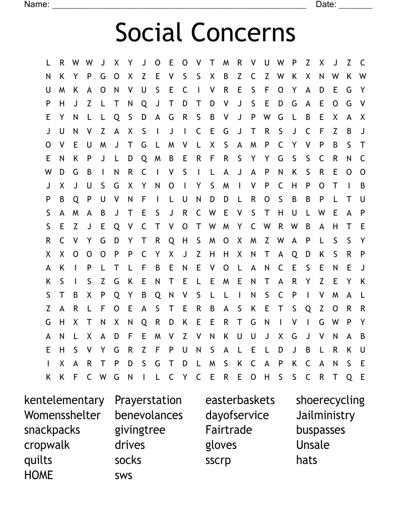 Social Concerns Word Search