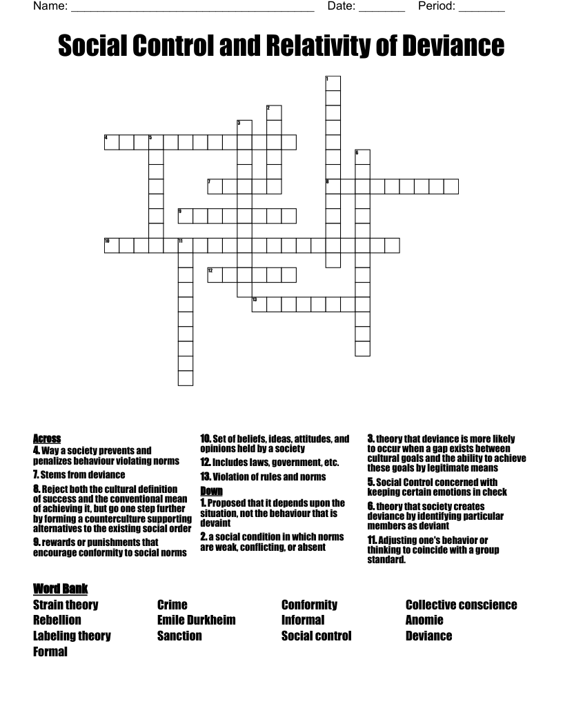 Social Control and Relativity of Deviance Crossword