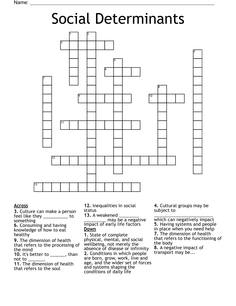 Social Determinants Crossword