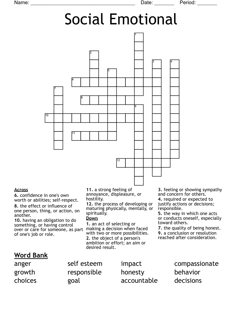 Social Emotional Crossword