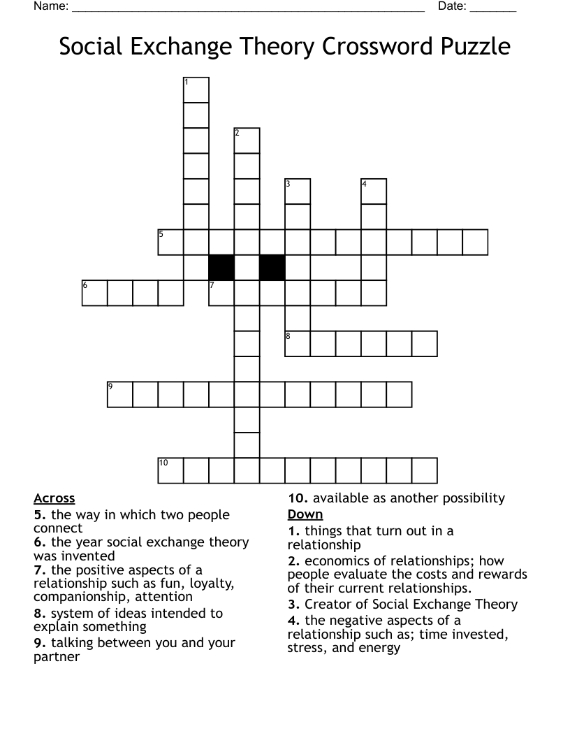 Social Exchange Theory Crossword Puzzle
