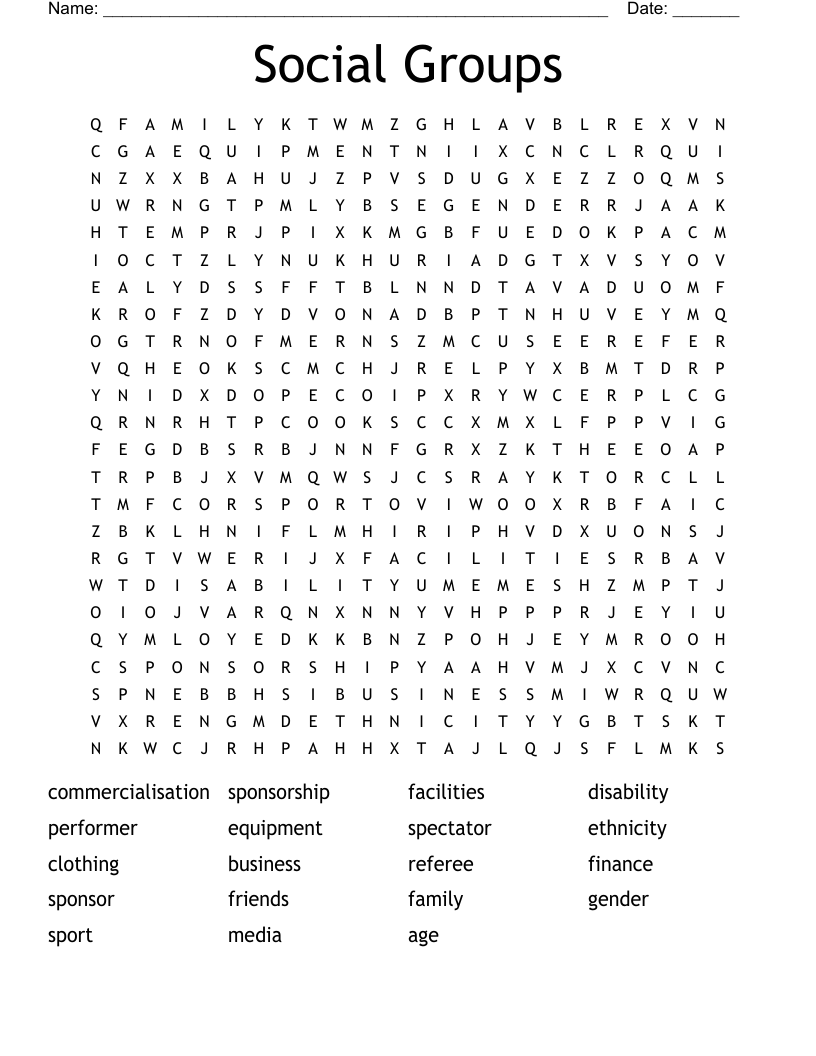 Social Groups Word Search