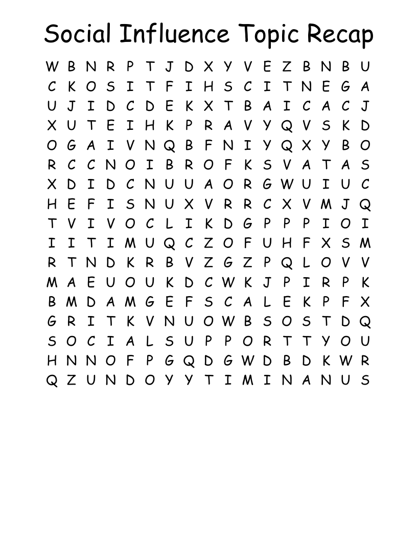 Social Influence Topic Recap Word Search