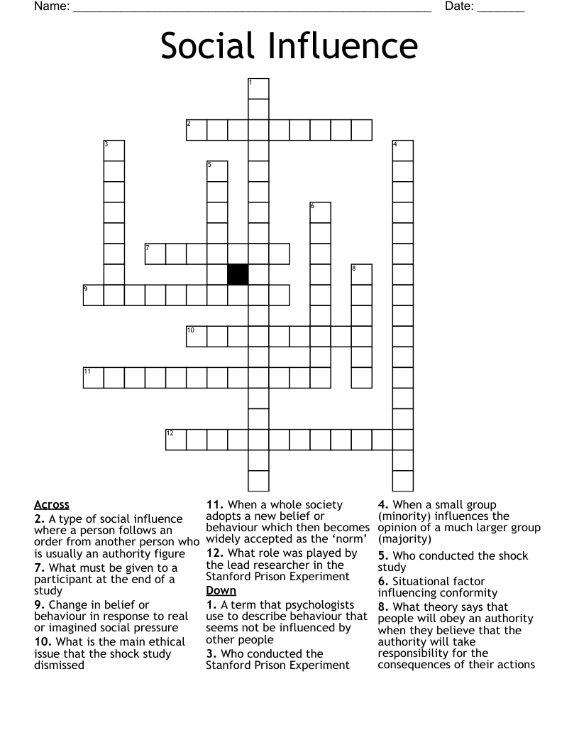 Social Influence  Crossword
