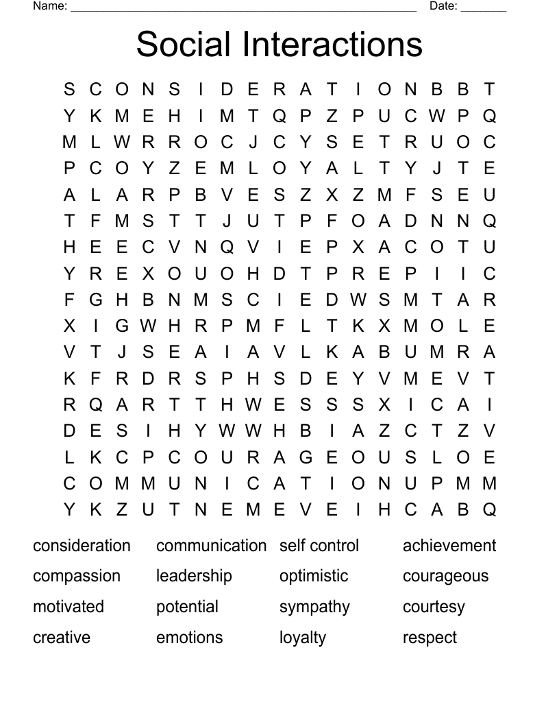 Social Interactions Word Search