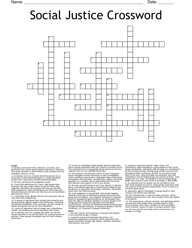 Social Justice Crossword 