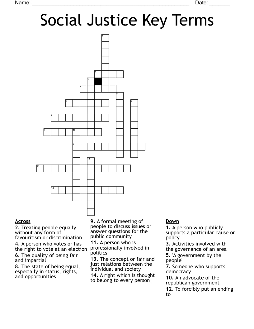 Social Justice Key Terms Crossword