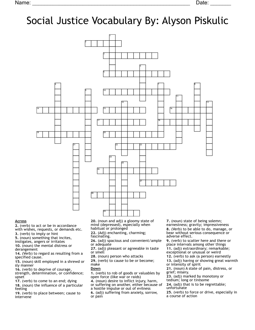 Social Justice Vocabulary By: Alyson Piskulic Crossword