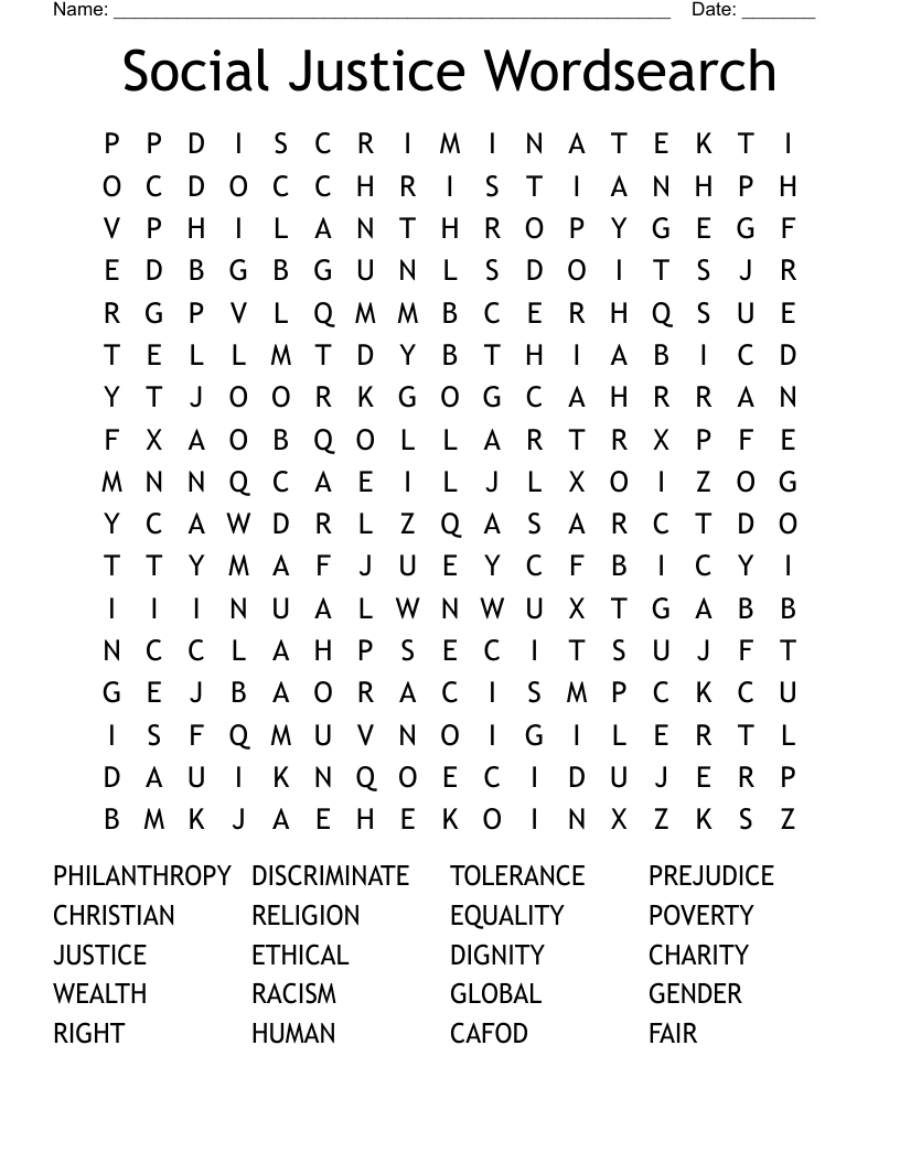 Social Justice Wordsearch