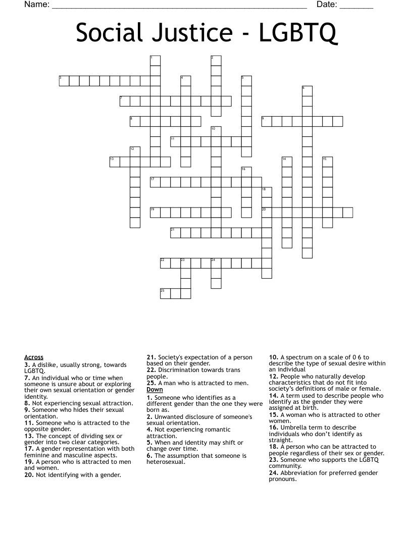 Social Justice - LGBTQ Crossword