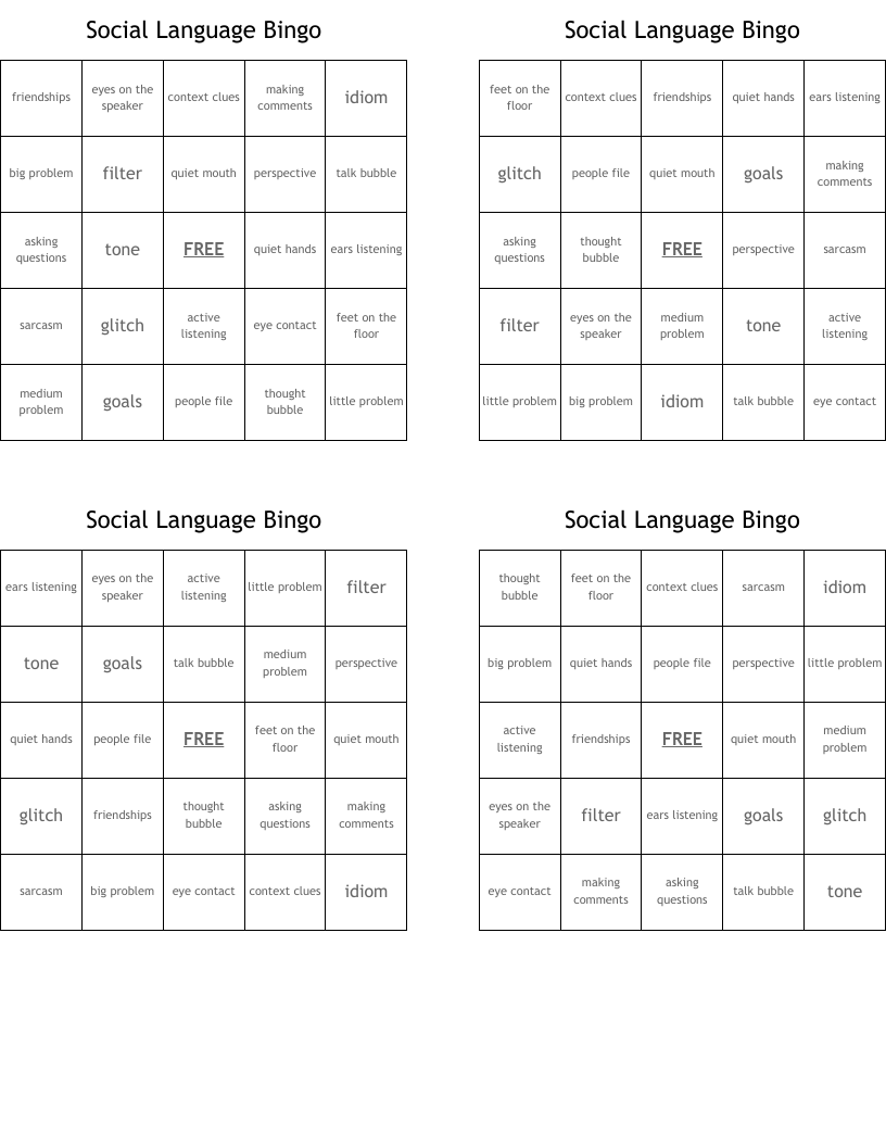 Social Language Bingo
