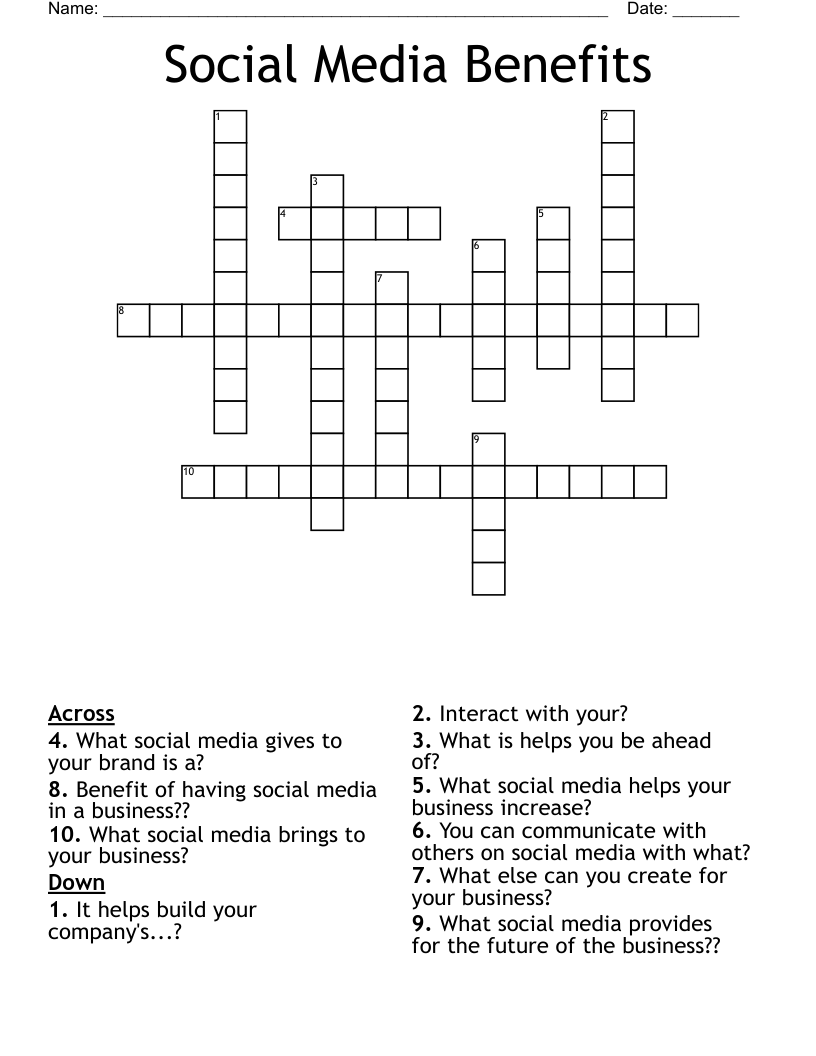 Social Media Benefits  Crossword