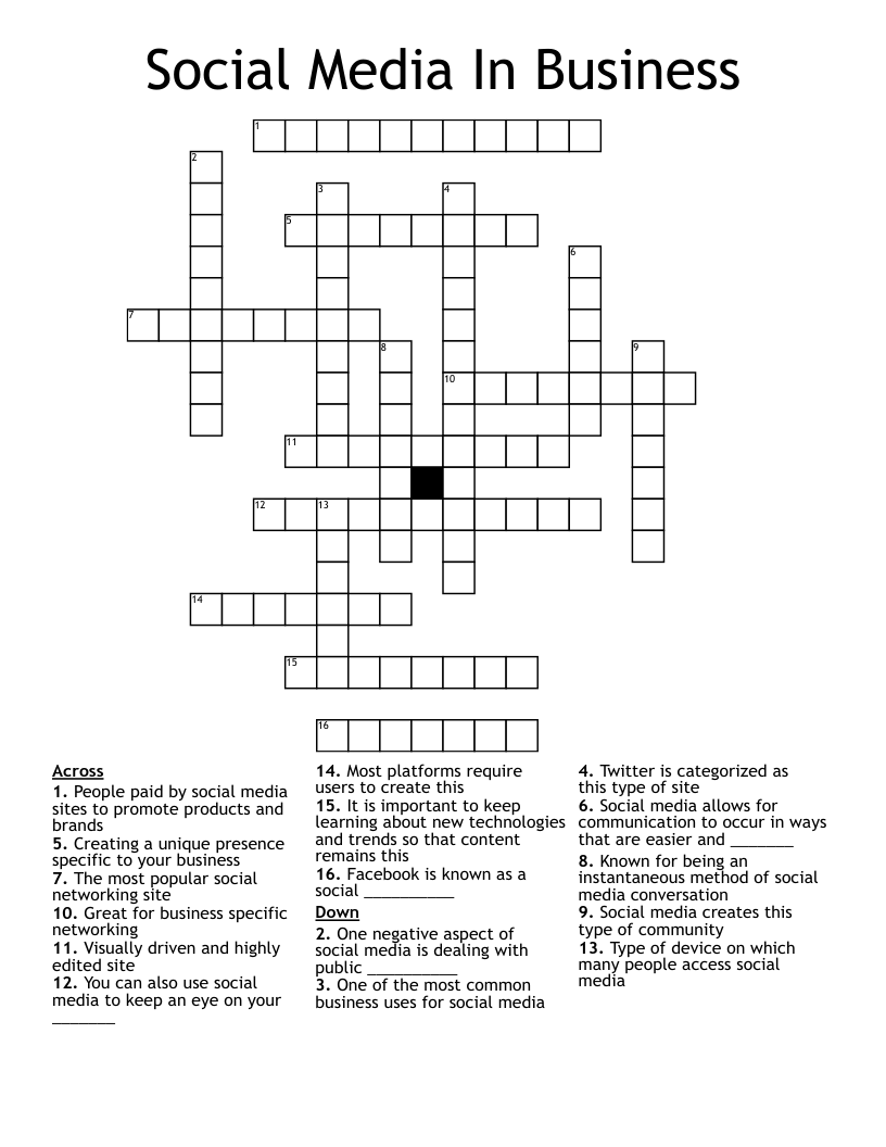 Social Media In Business Crossword