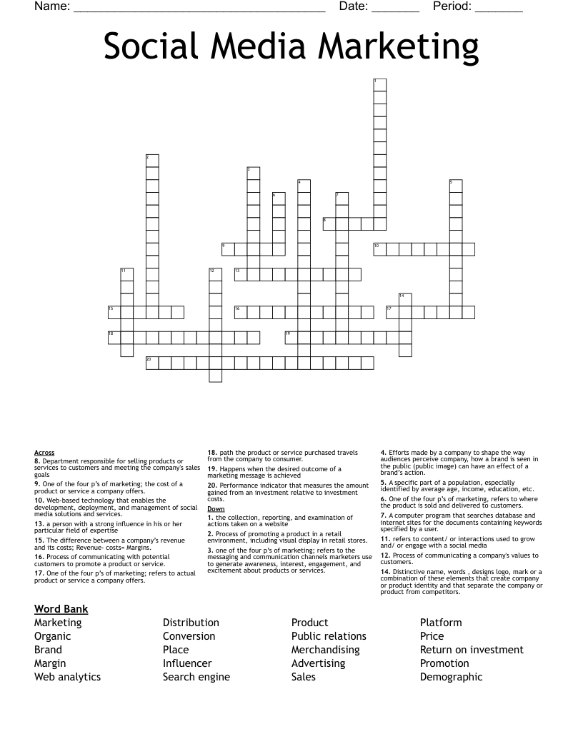 Social Media Marketing Crossword