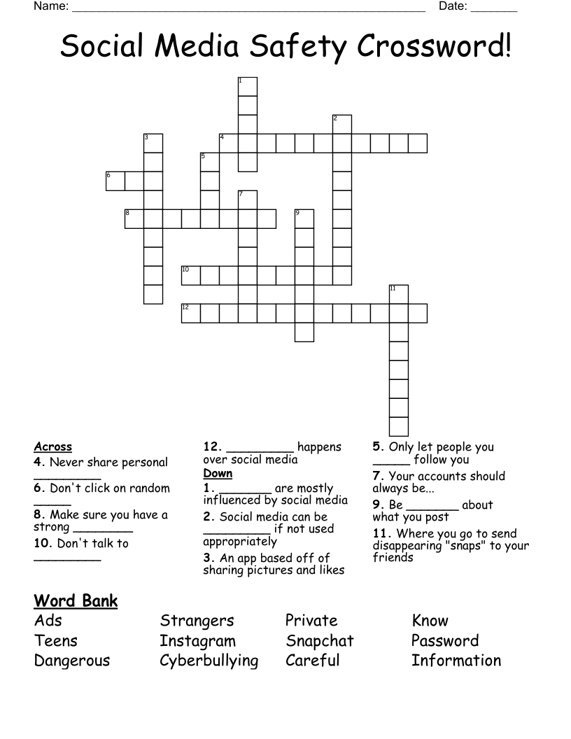 Social Media Safety Crossword!