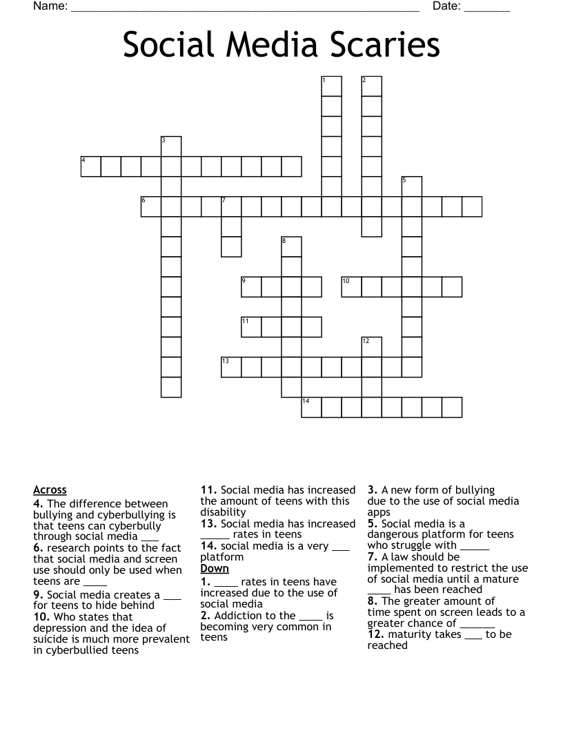 Social Media Scaries Crossword
