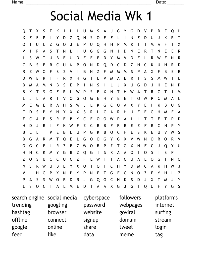 Social Media Wk 1 Word Search