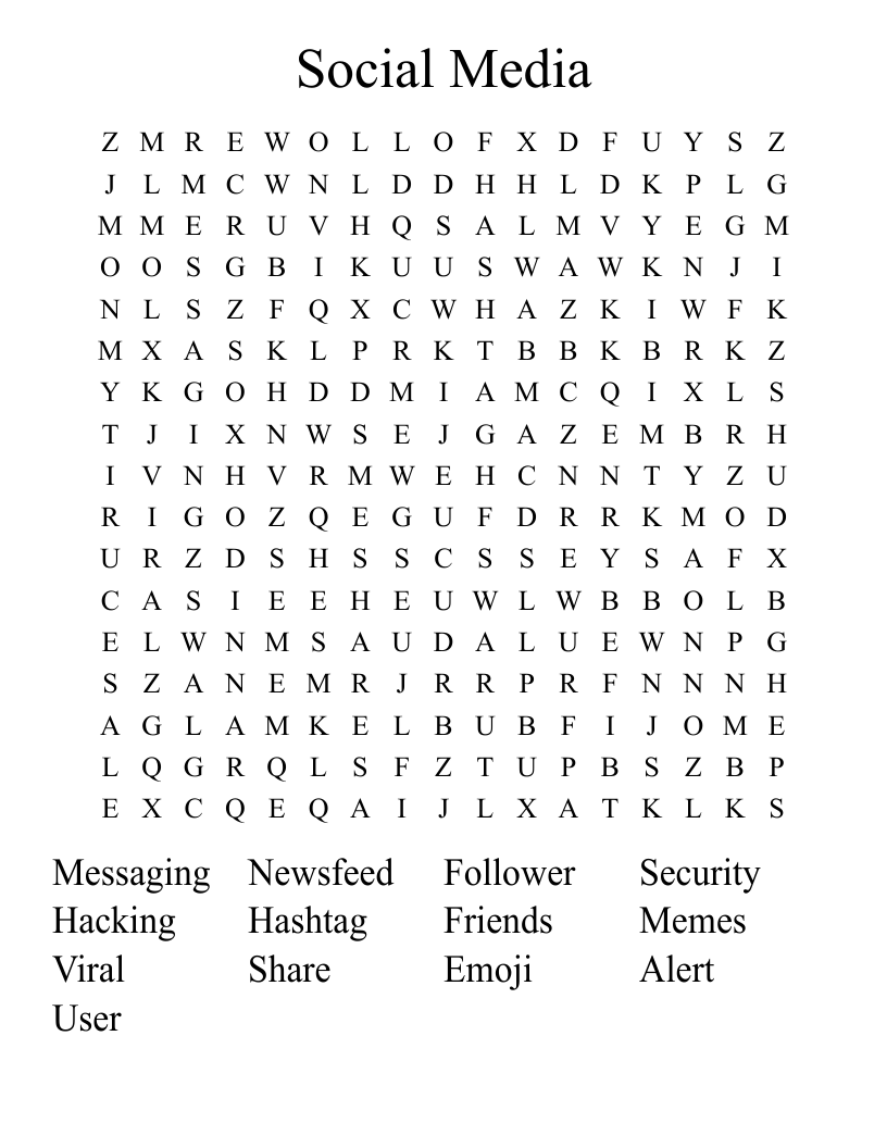 Social Media  Word Search