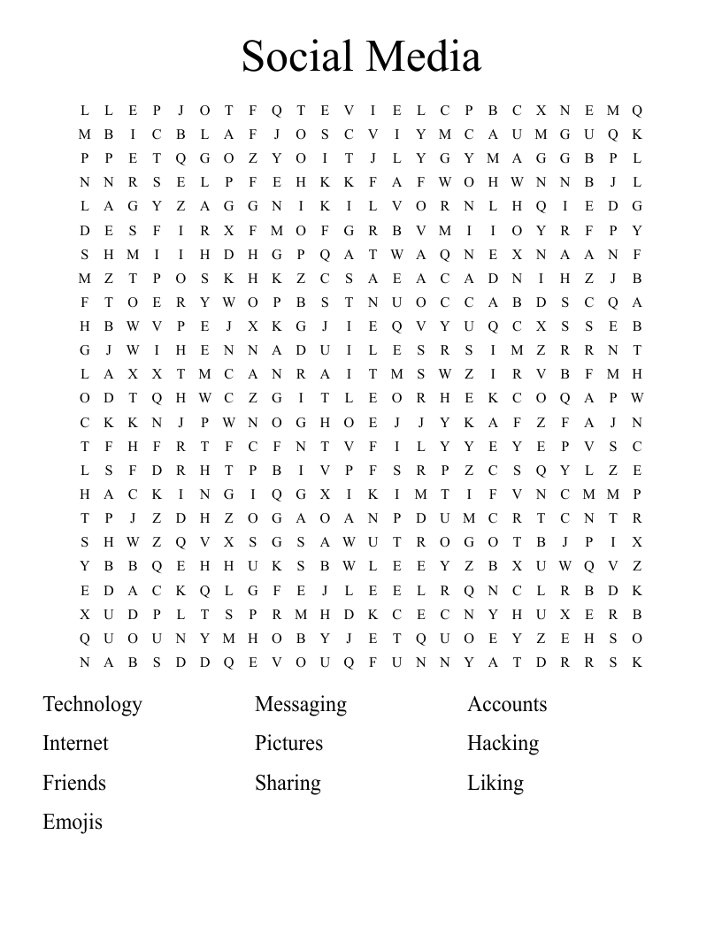 Social Media  Word Search