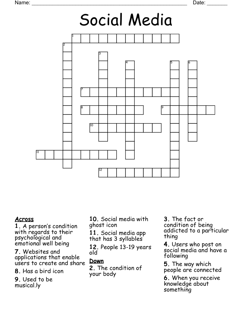 Social Media  Crossword
